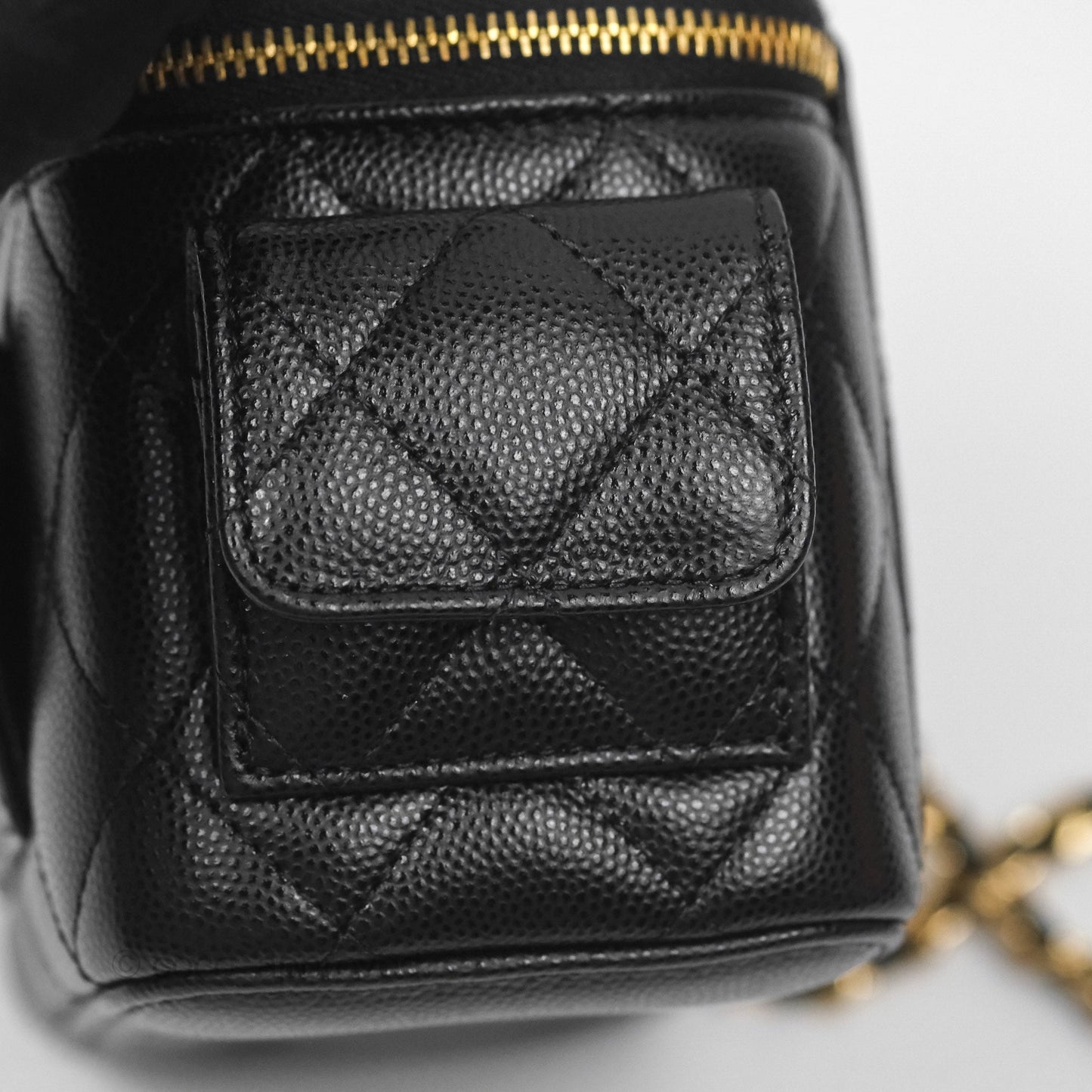 Chanel Cargo Pocket Top Handle Vanity with Chain Black Caviar Gold Hardware
