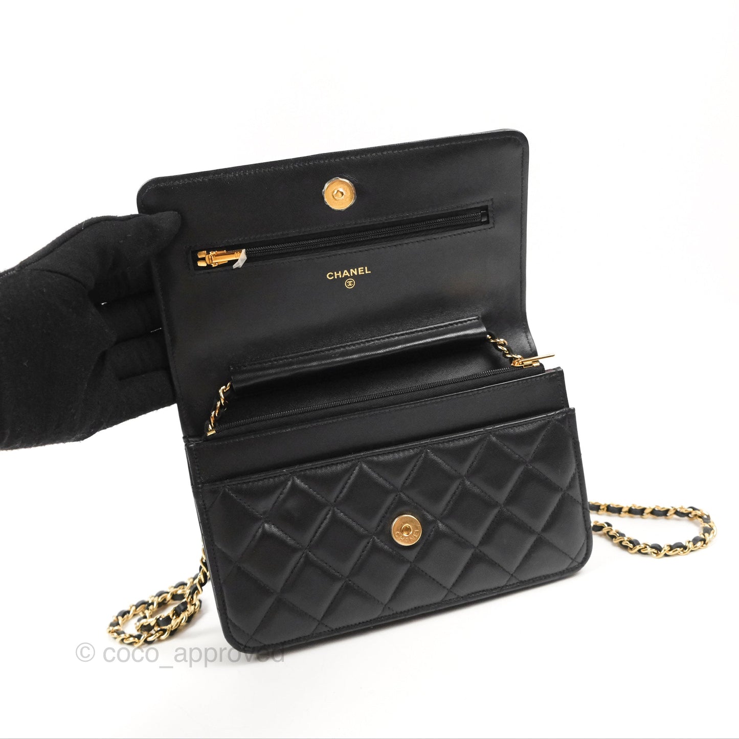 Chanel Classic Quilted Wallet on Chain WOC Black Lambskin Gold Hardware