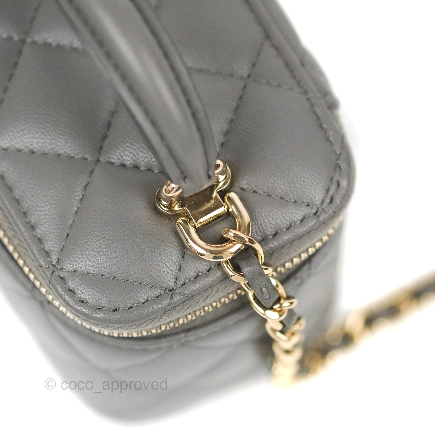 Chanel Mini Top Handle Vanity With Chain Dark Grey Lambskin Gold Hardware