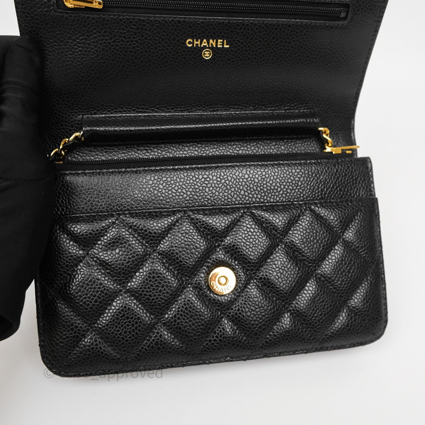 Chanel Classic Wallet On Chain WOC Quilted Black Caviar Gold Hardware