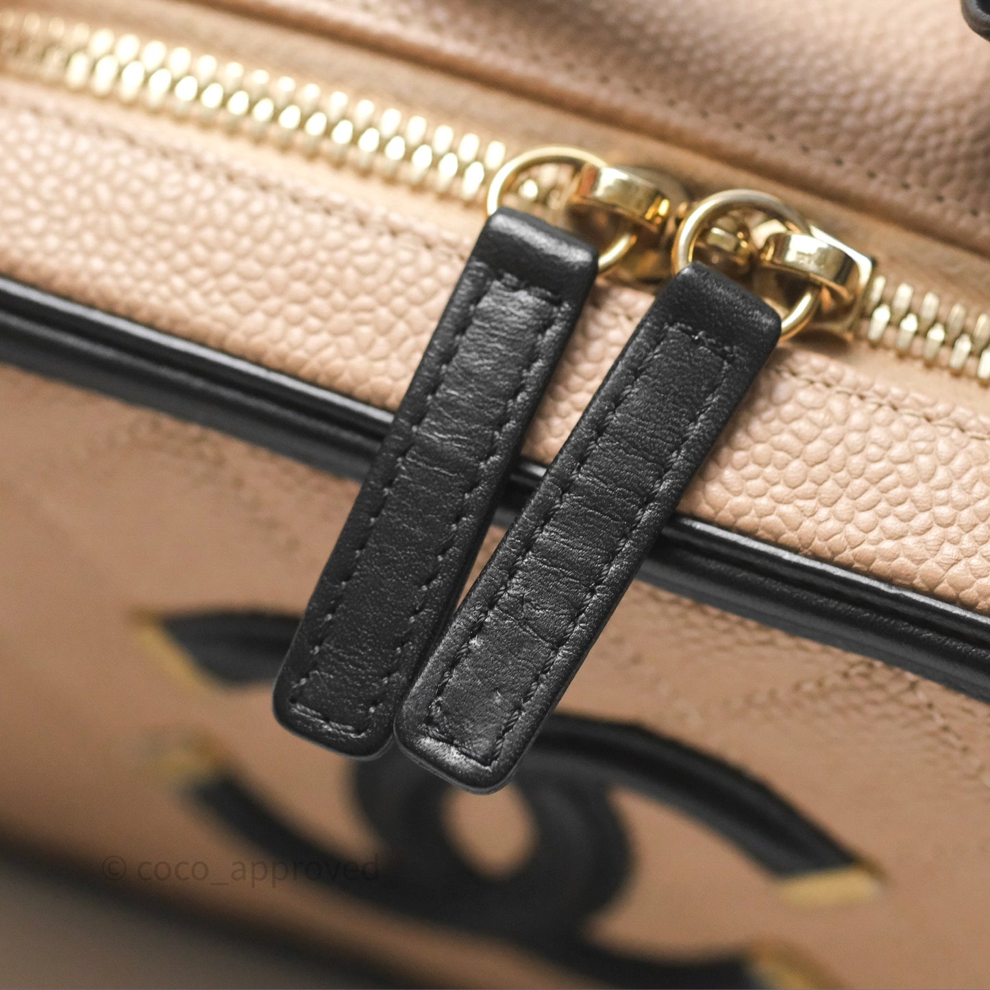 Chanel Quilted Small CC Filigree Vanity Case Beige Black Caviar Gold Hardware