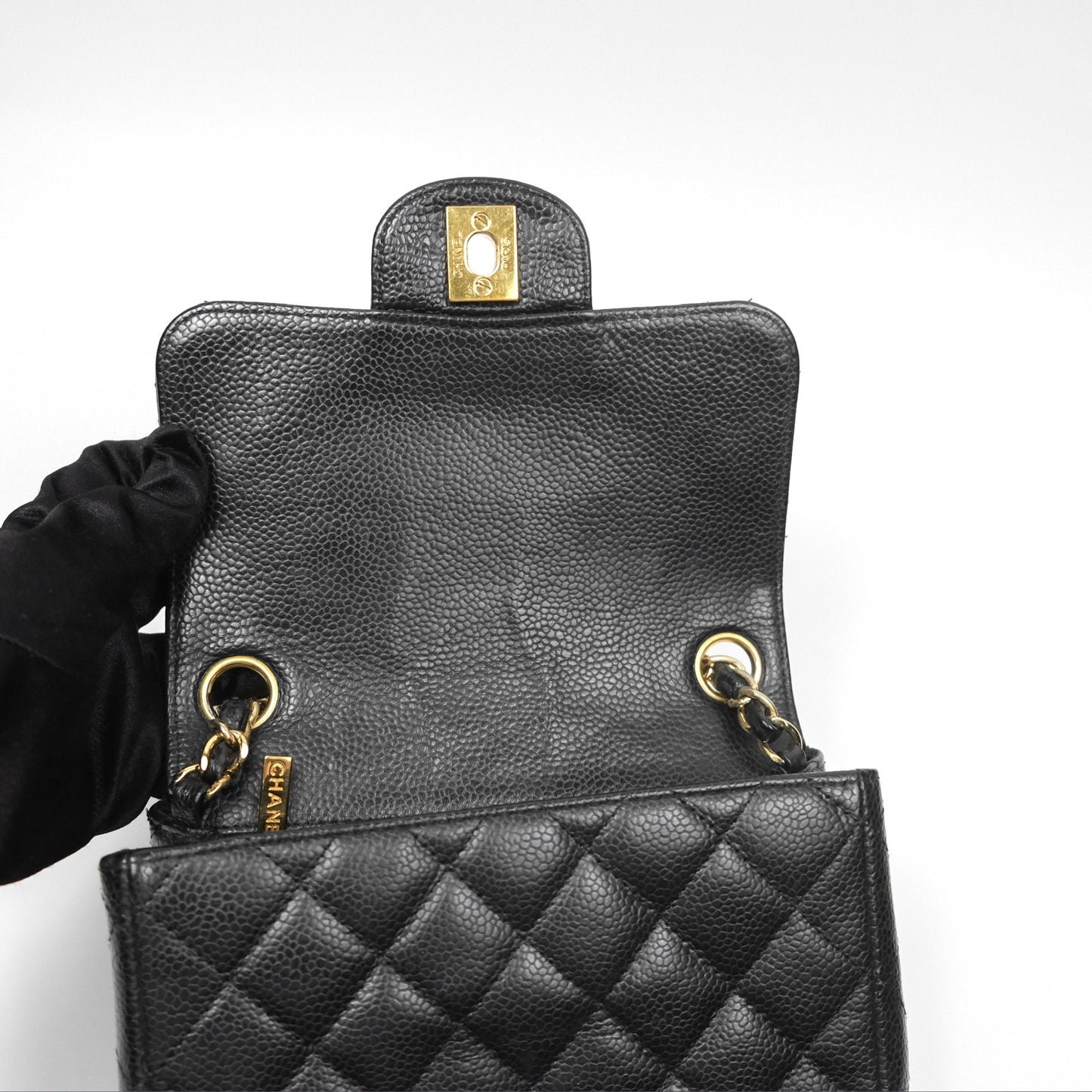 Chanel Vintage Mini Square Quilted Black Caviar Gold Hardware