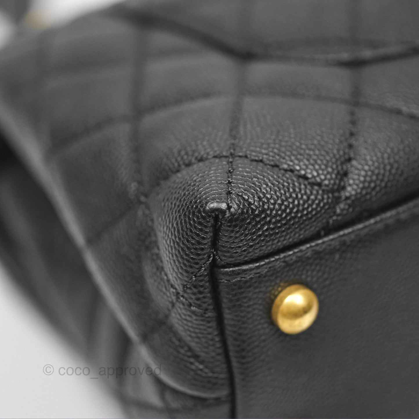 Chanel Small Coco Handle Quilted Black Caviar Aged Gold Hardware Lizard Handle