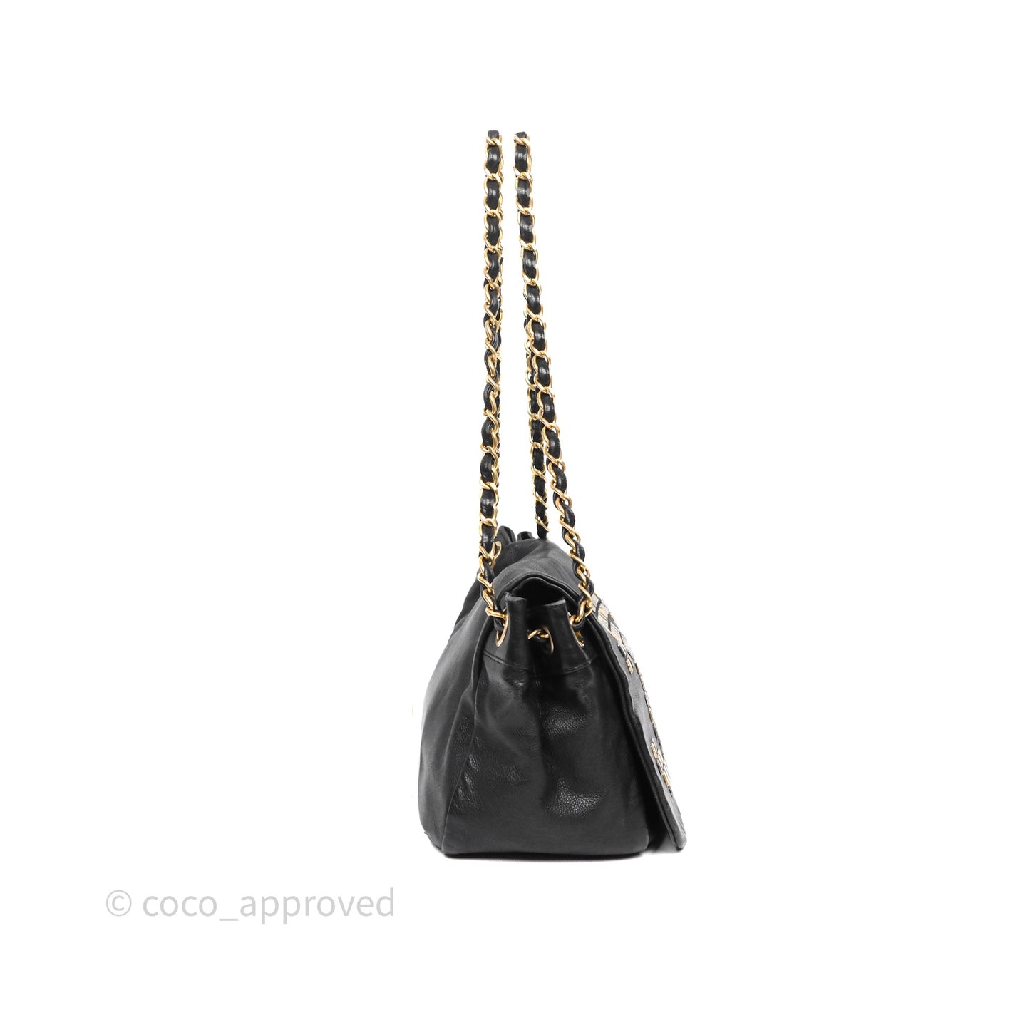 Chanel Mosaic Studs Accordion Flap Bag Black Calfskin Aged Gold Hardware