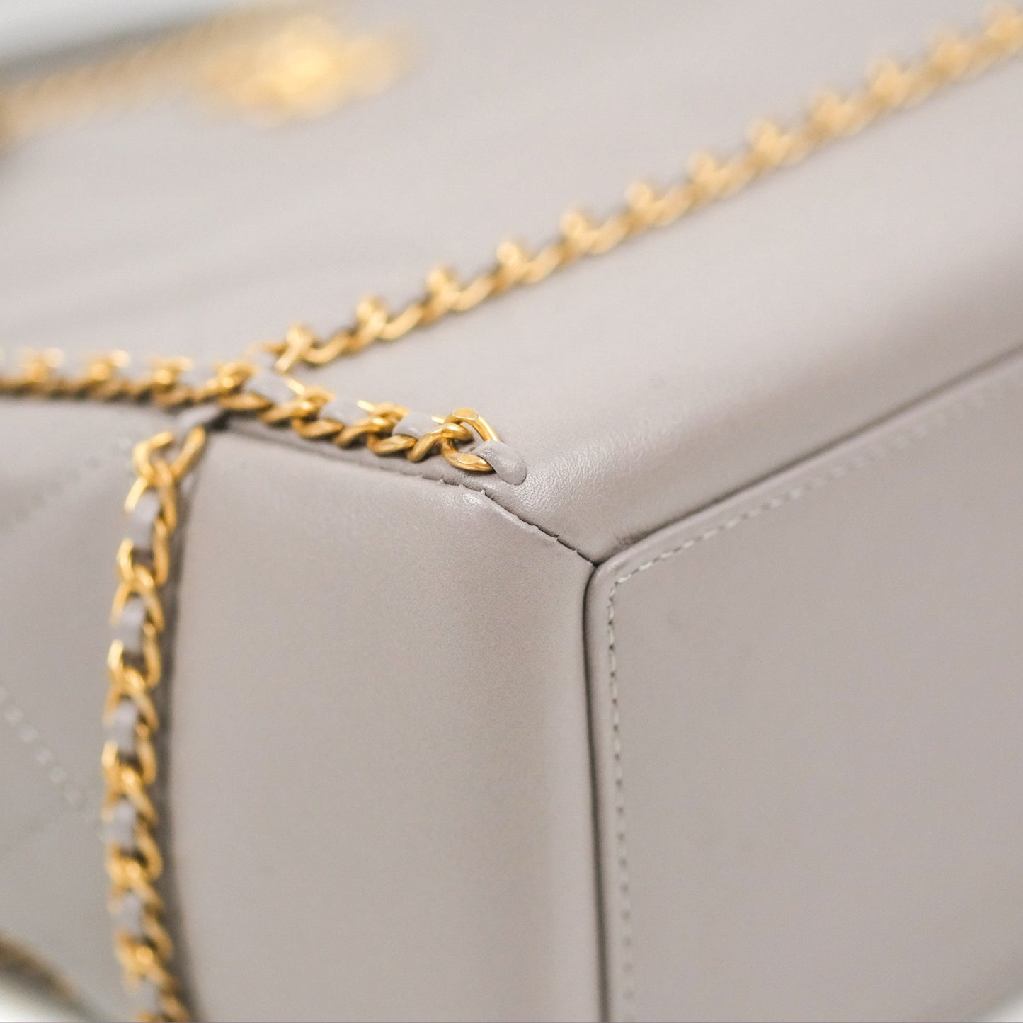 Chanel Small Chain Around Shopping Tote Grey Calfskin Aged Gold Hardware