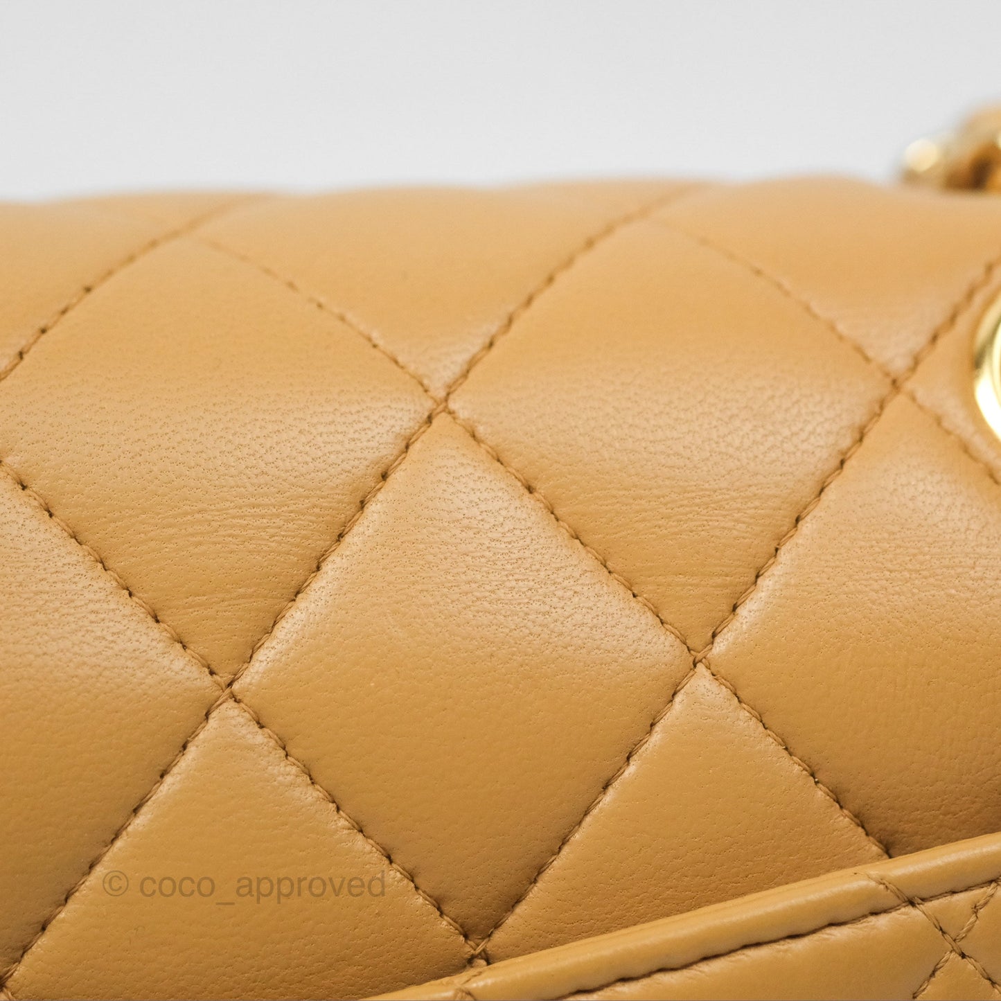 Chanel Vintage Small Classic Flap Beige Lambskin 24K Gold Hardware