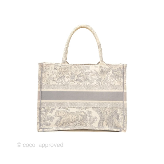 Dior Medium (Old Small) Embroidered Toile De Jouy Book Tote Light Grey Canvas