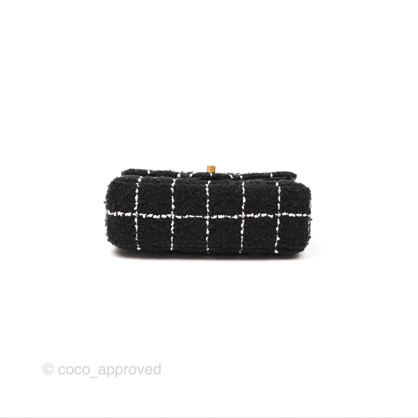 Chanel Mini Rectangular Pearl Crush Tweed Black White Grid Aged Gold Hardware