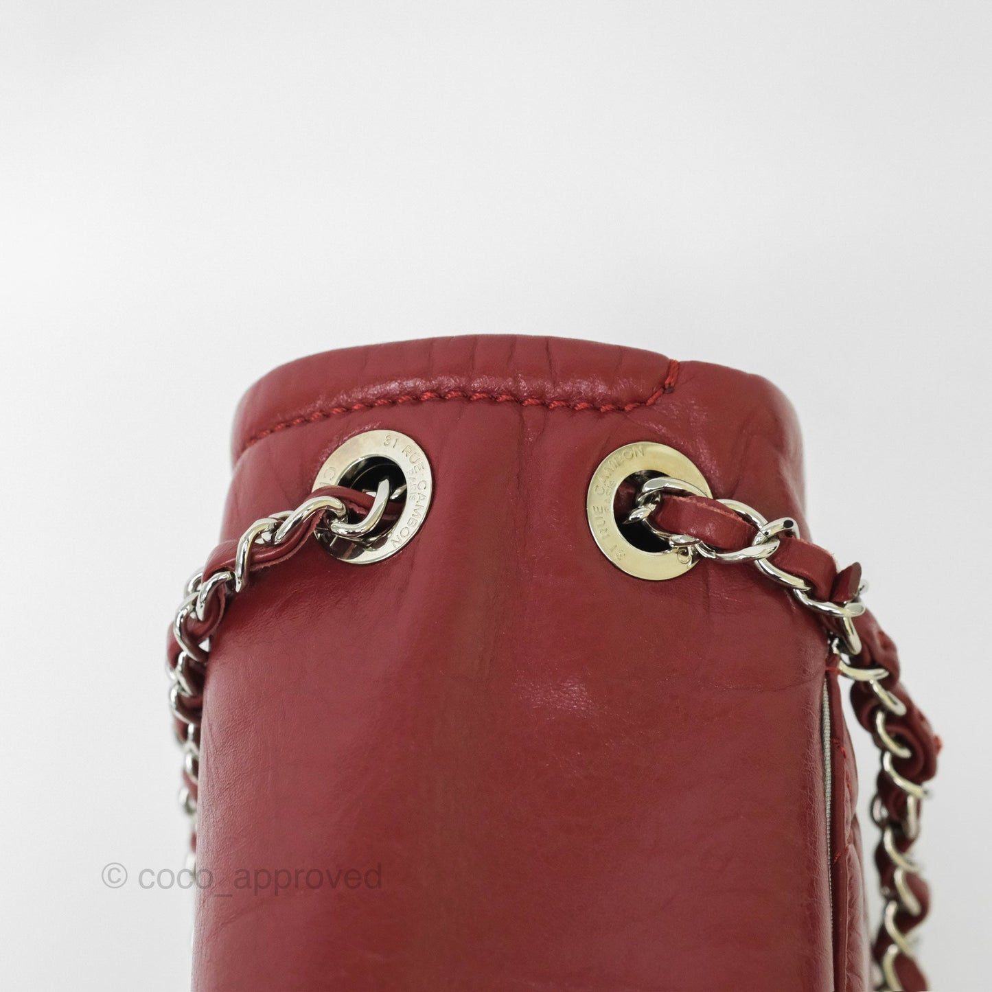 Chanel CC Flap Shoulder Bag Dark Red Crumpled Leather Silver Hardware