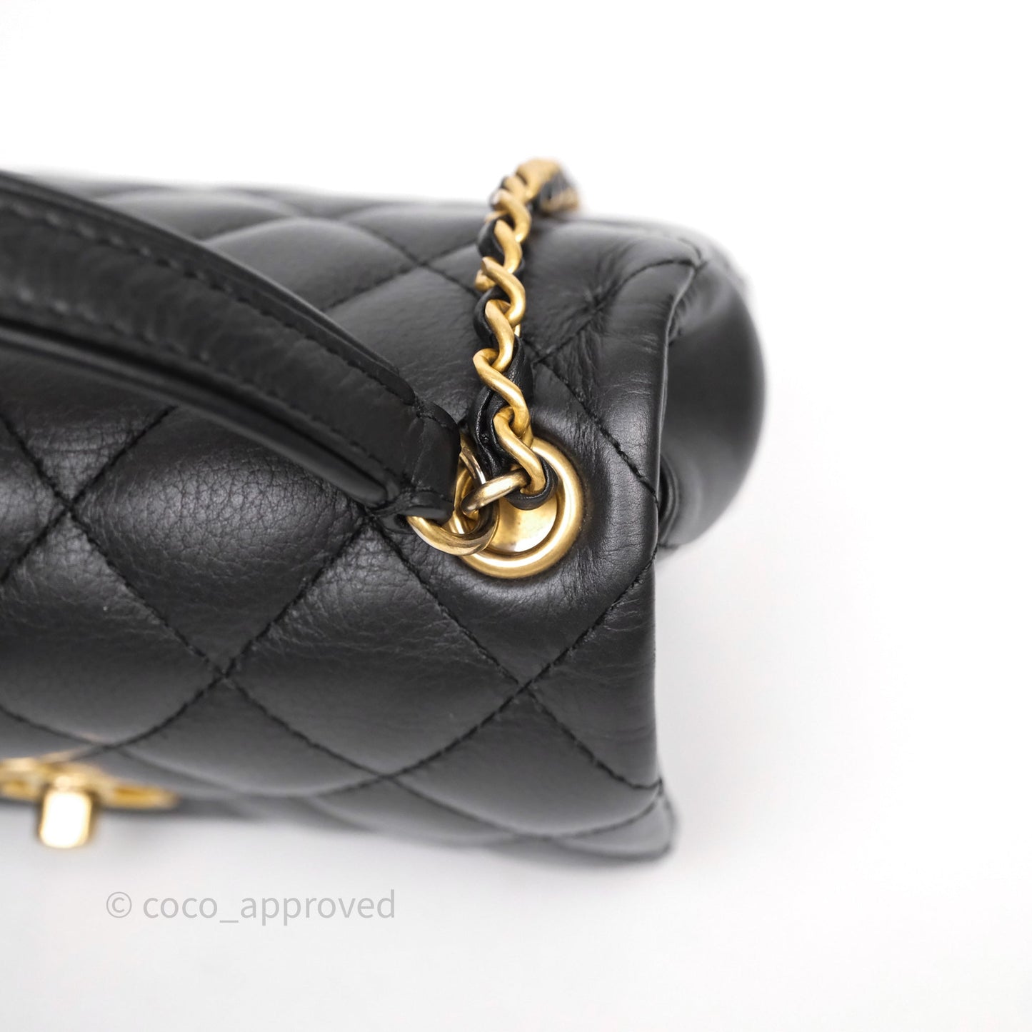 Chanel Quilted Handle Flap Bag Black Calfskin Aged Gold Hardware