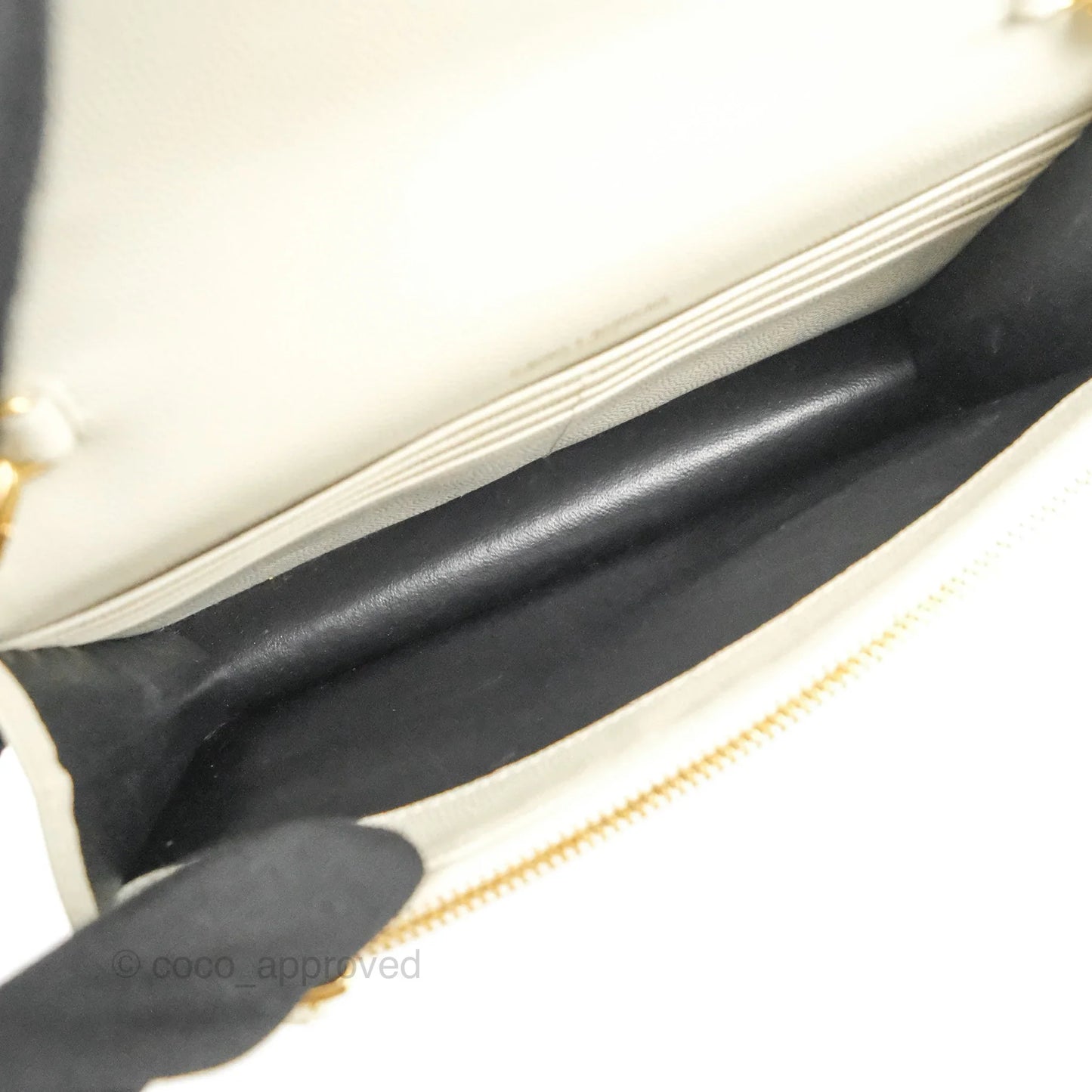 Saint Laurent Envelope Wallet On Chain Grained Leather Crema Soft Gold Hardware