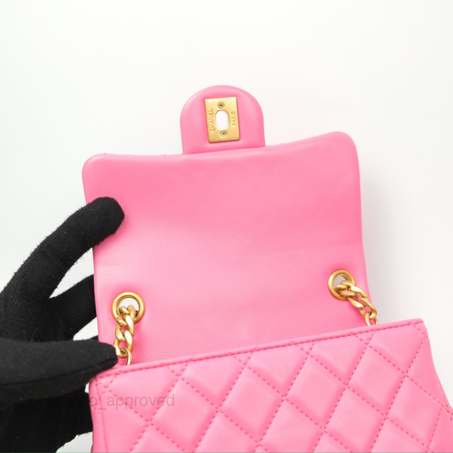 Chanel Mini Pearl Samba Square Flap Pink Lambskin Aged Gold Hardware 21P