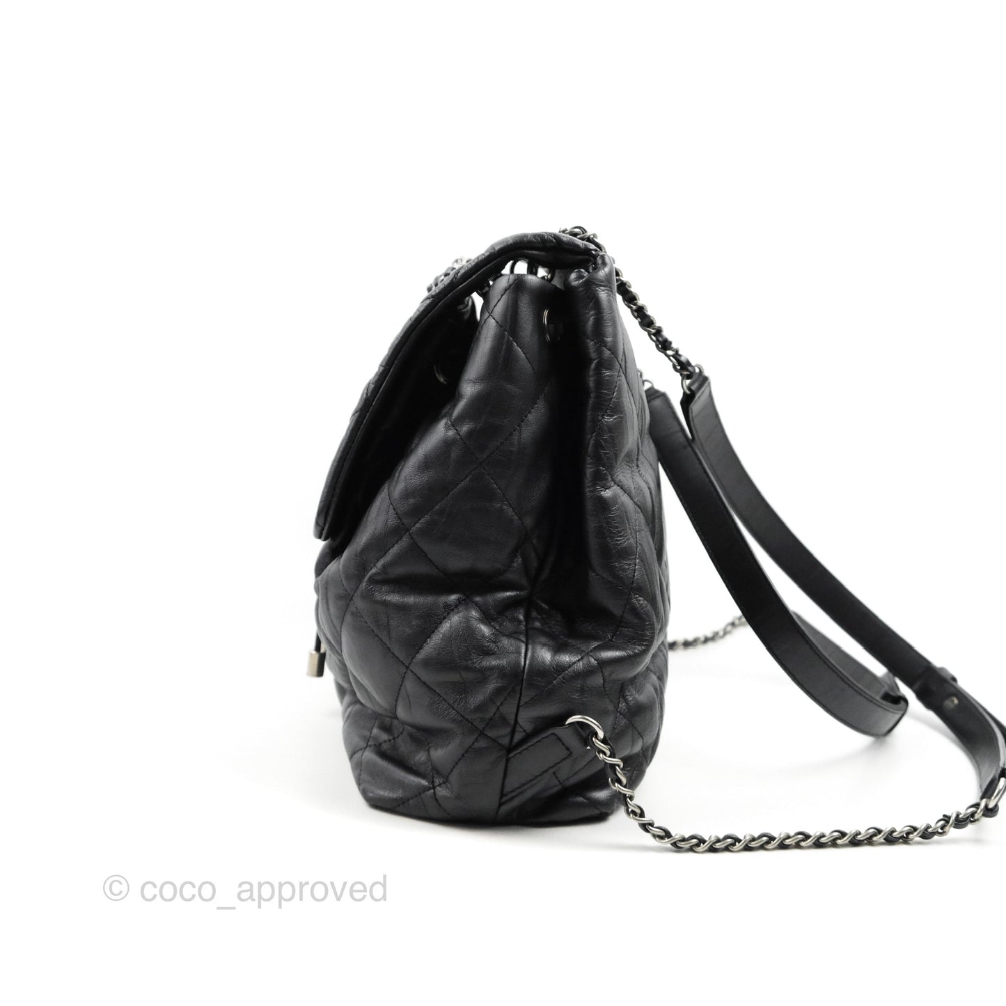 Chanel Ground Control Flap Backpack Quilted Iridescent Dark Grey Aged Calfskin Silver Hardware
