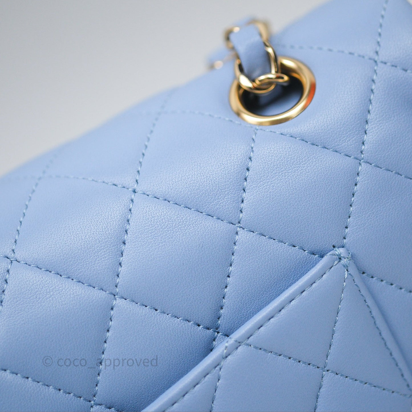 Chanel Classic M/L Medium Flap Quilted Sky Blue Lambskin Gold Hardware