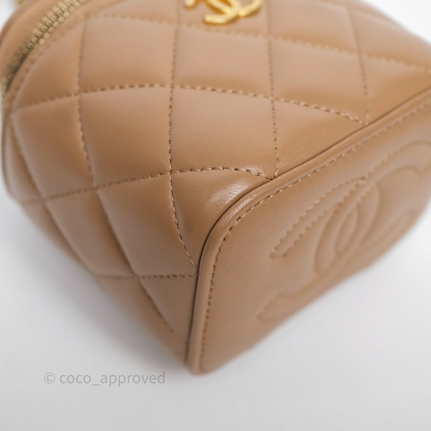 Chanel Mini Metal Top Handle Vanity With Chain Dark Beige Lambskin Aged Gold Hardware