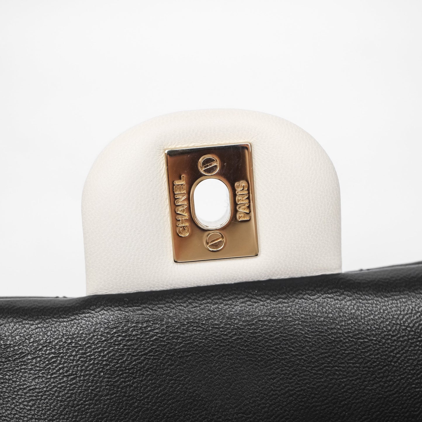 Chanel Mini Rectangular Flap Quilted Black White Lambskin Gold Hardware