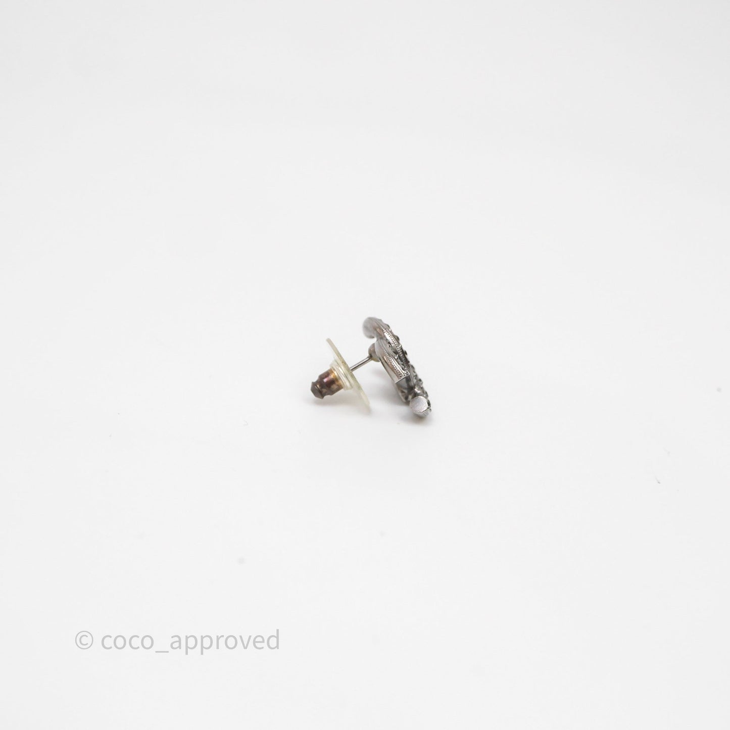 Chanel CC Crystals Earrings Ruthenium Tone 21A