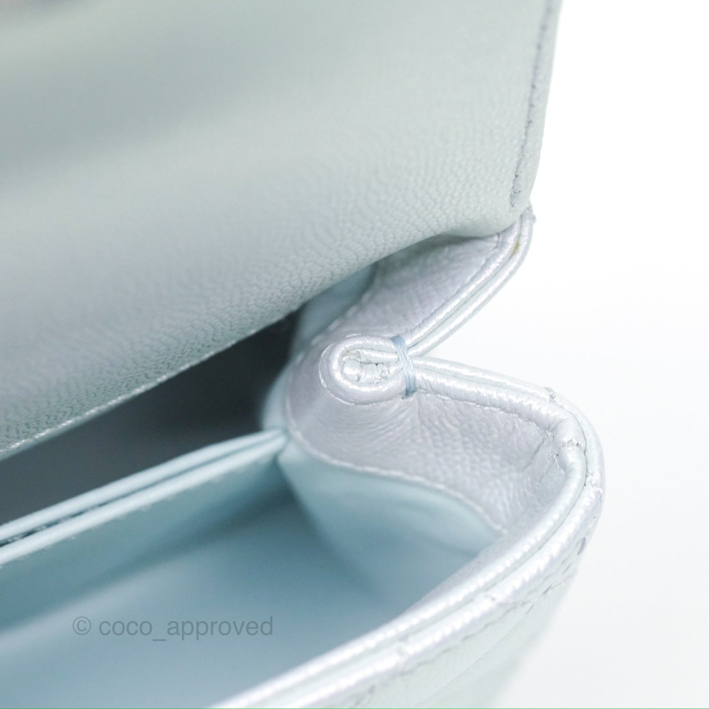 Chanel Mini Coco Handle Quilted Iridescent Light Blue Caviar Rainbow Hardware 21K