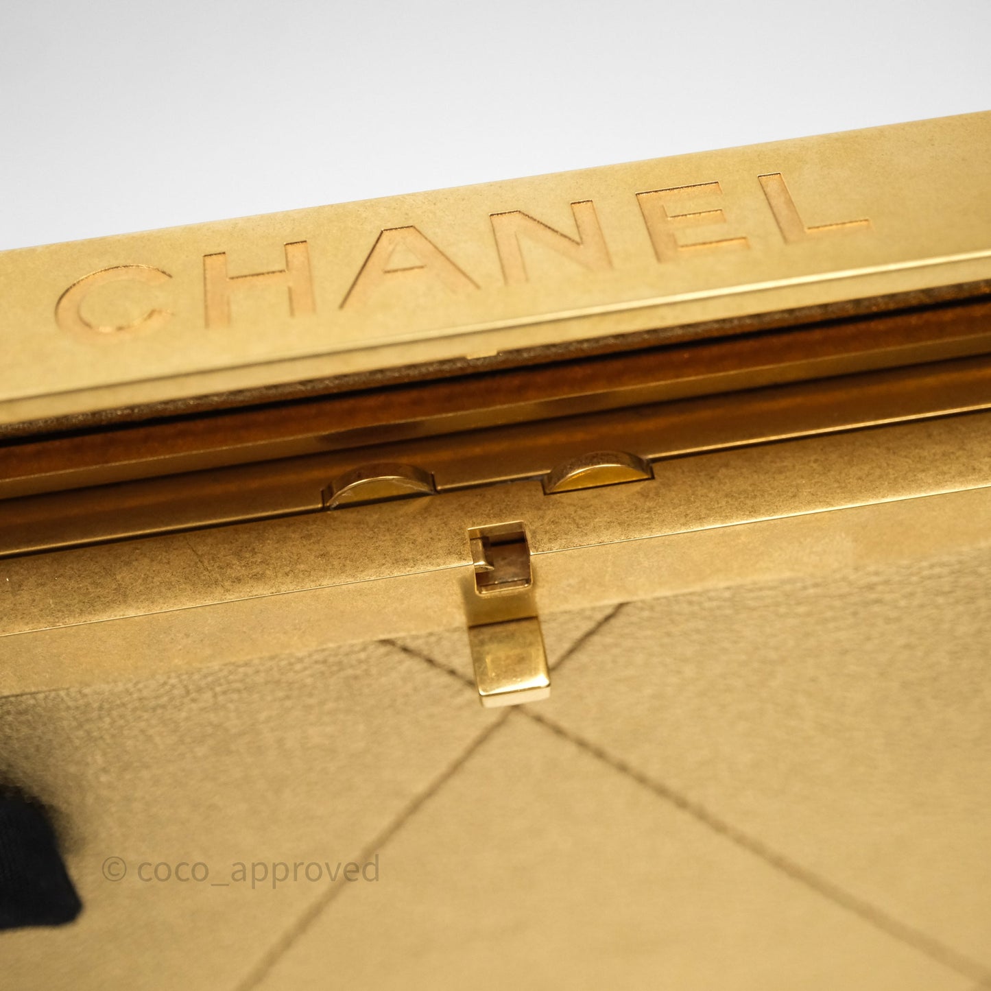 Chanel Calfskin Kiss Lock Frame Gold Bag