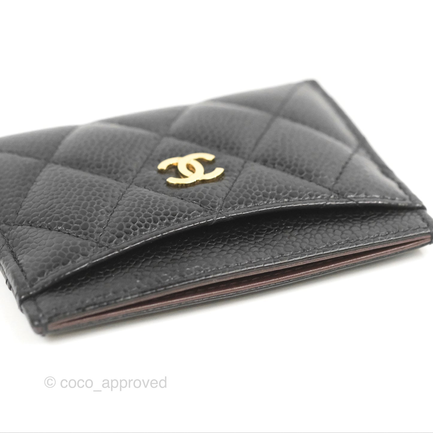 Chanel Classic Flat Card Holder Black Caviar Gold Hardware