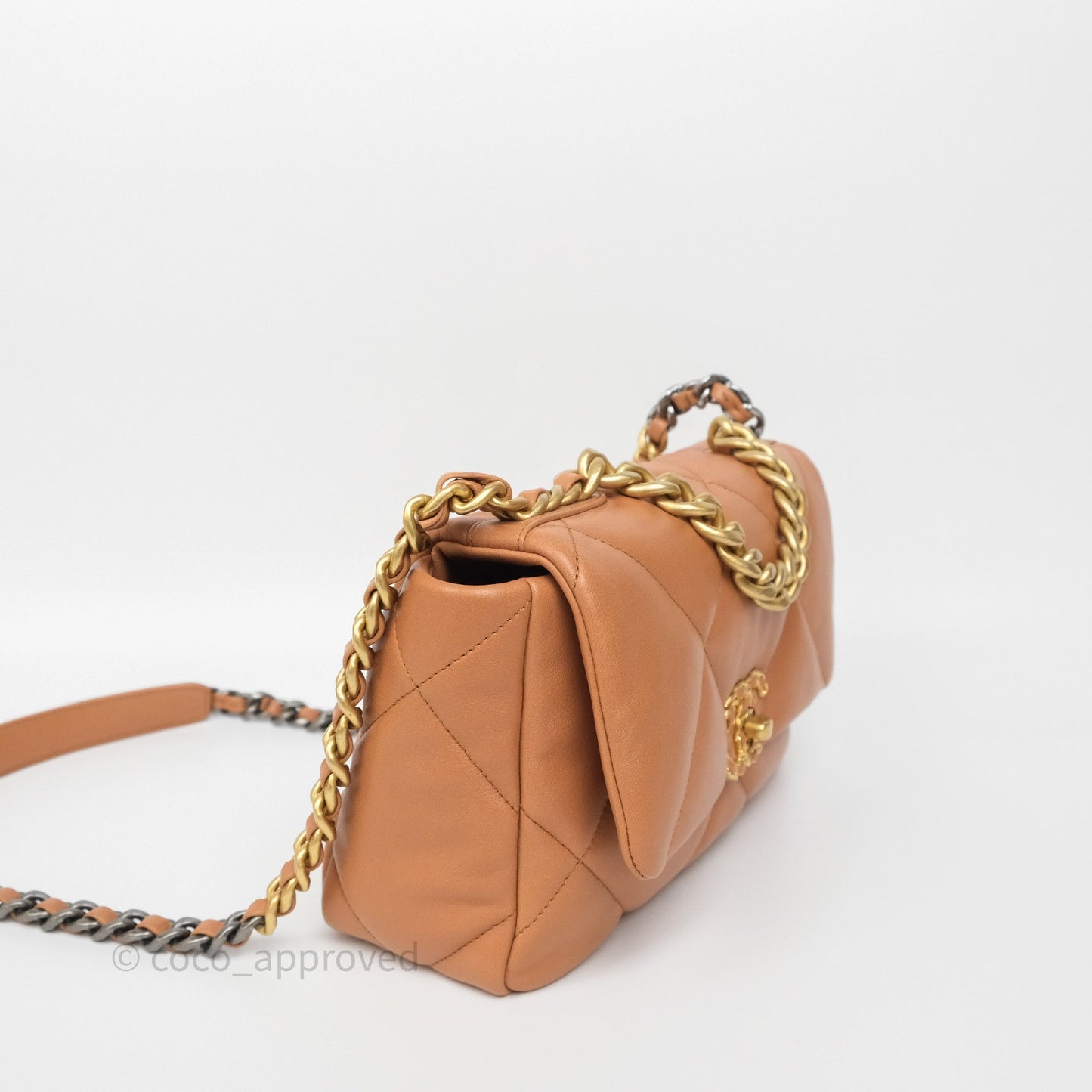 Chanel 19 Small Caramel Dark Beige Brown Mixed Hardware