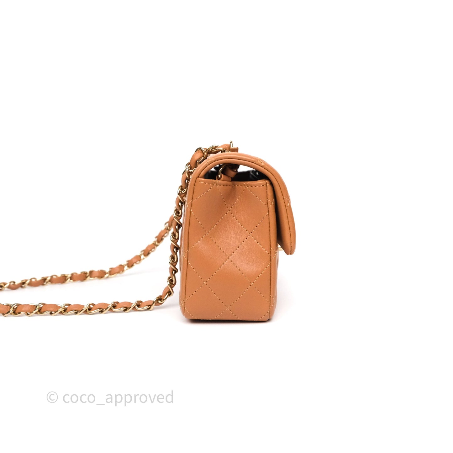 Chanel Mini Rectangular Flap Quilted Caramel Beige Lambskin Gold Hardware