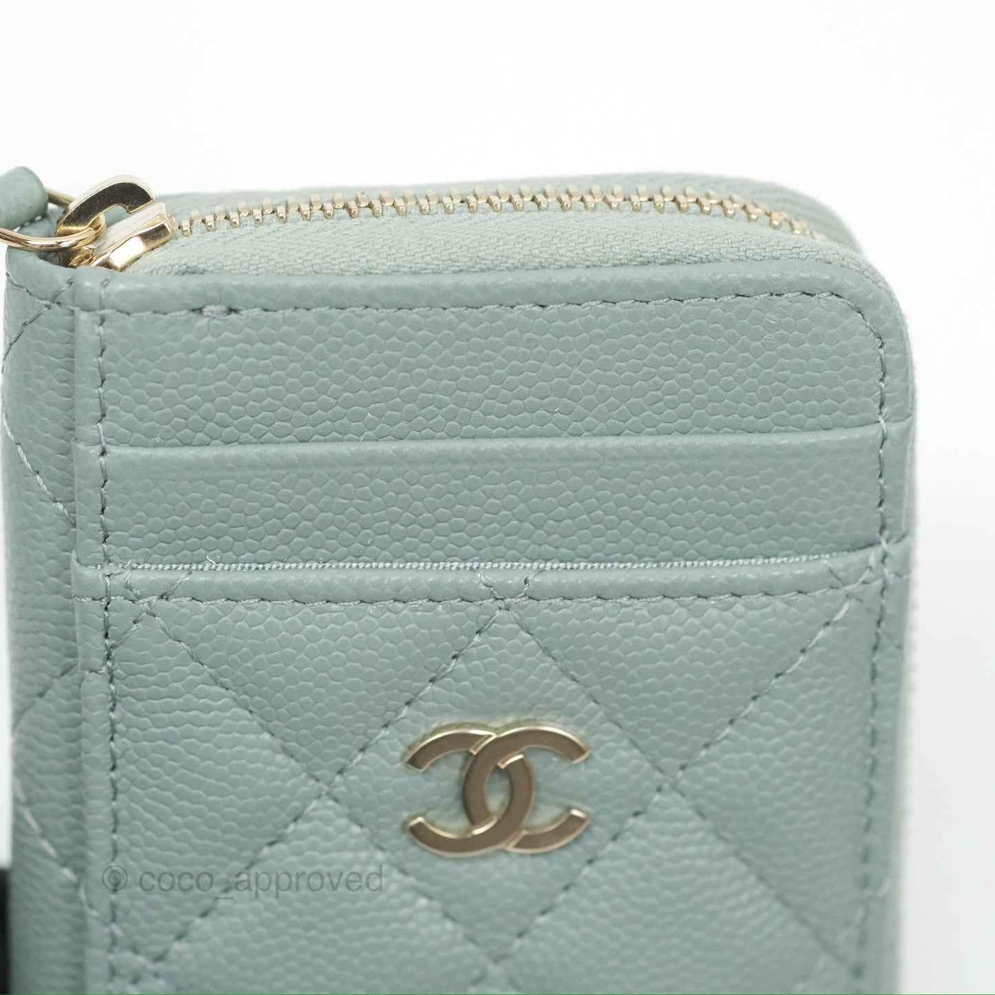 Chanel Zip Coin Purse Card Holder Tiffany Green Caviar Gold Hardware