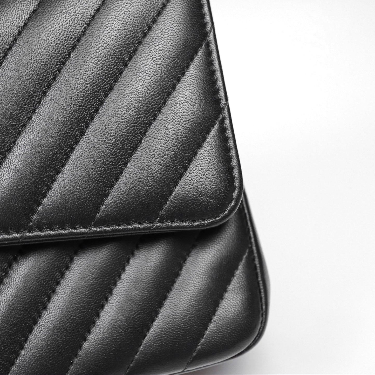 Chanel Classic M/L Medium Flap Chevron Black Lambskin Silver Hardware
