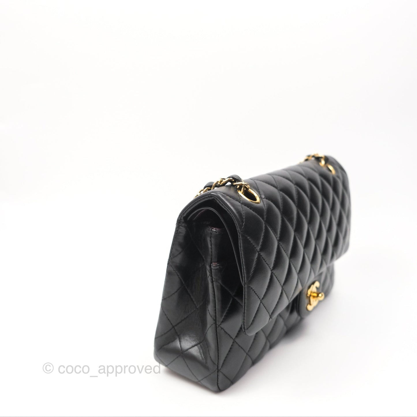Chanel Classic M/L Medium Flap Quilted Black Lambskin 24K Gold Hardware