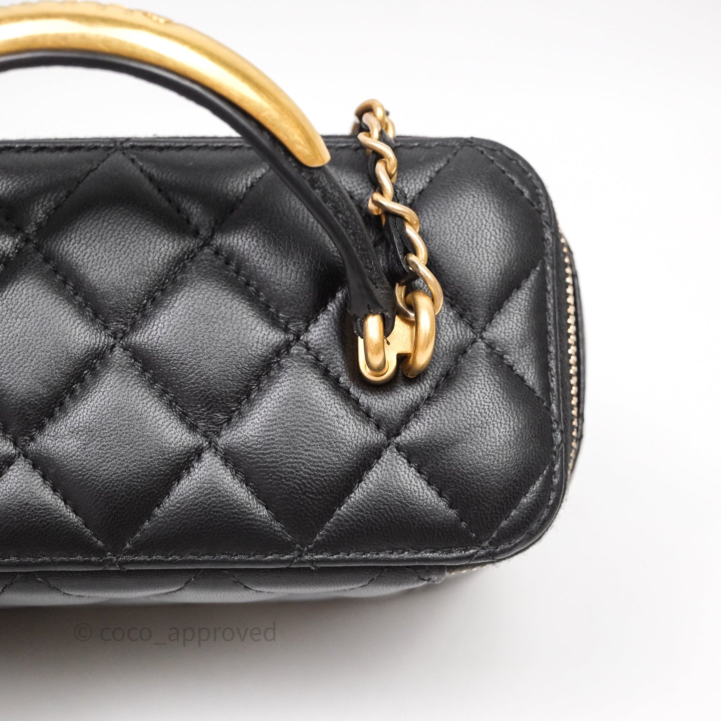 Chanel Vanity Rectangular Metal Top Handle Black Lambskin Aged Gold Hardware