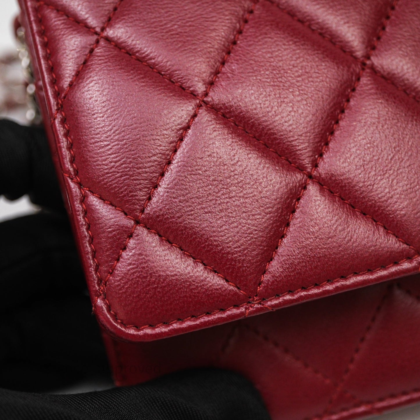 Chanel Quilted Wallet on Chain WOC Red Lambskin Silver Hardware