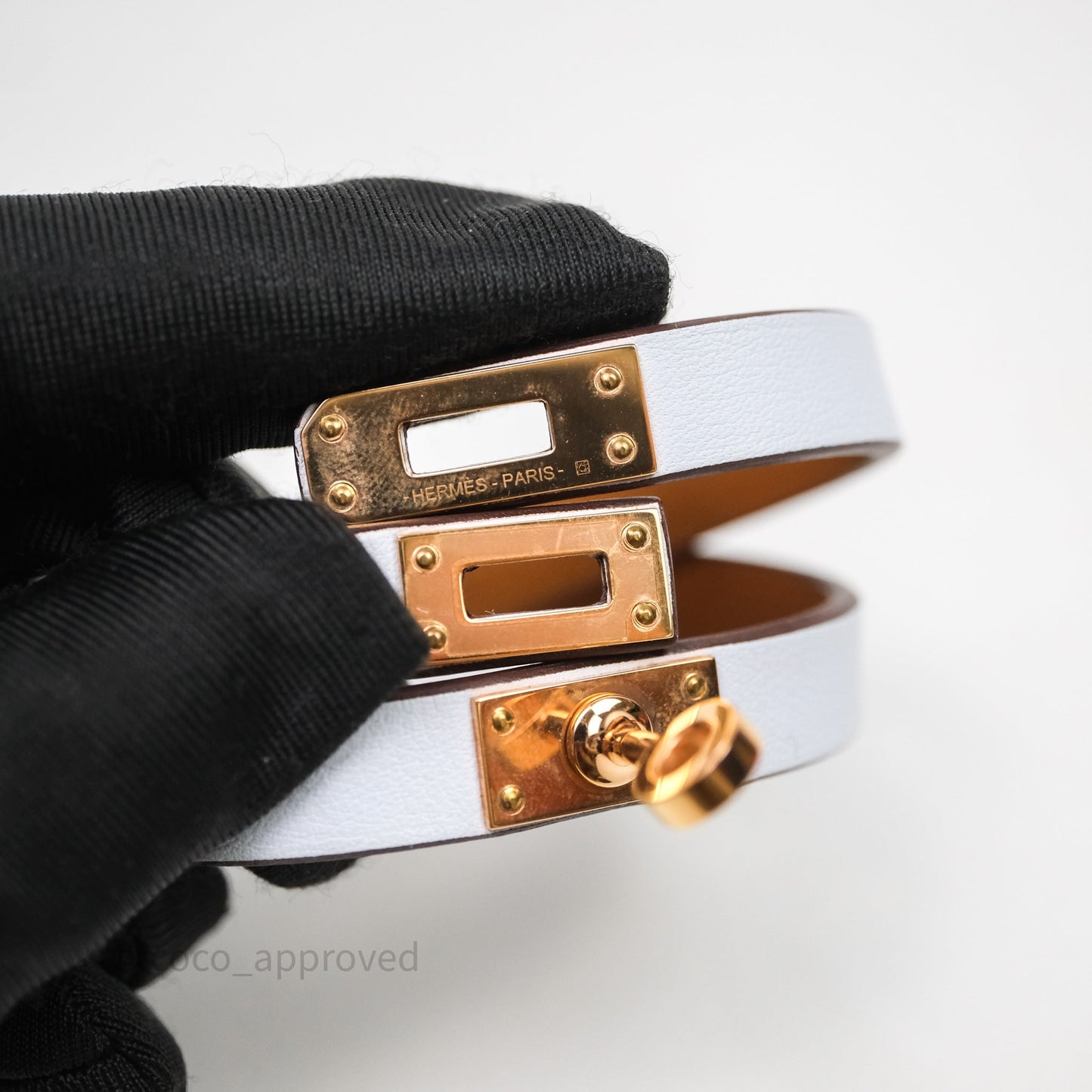 Hermès Kelly Double Tour Bracelet Blue Brume Swift Rose Gold Hardware