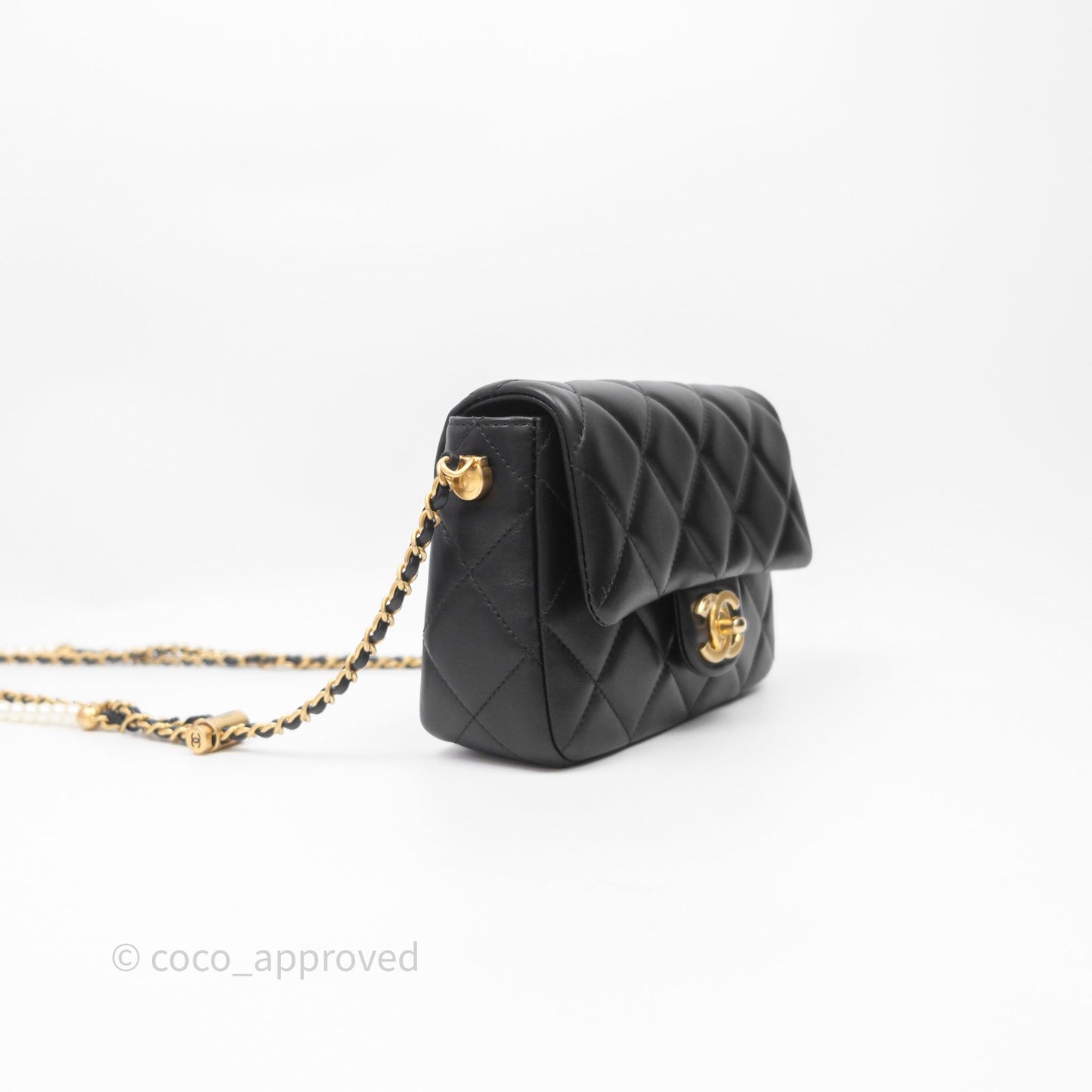 Chanel My Perfect Mini With Pearl Quilted Black Lambskin Gold Hardware