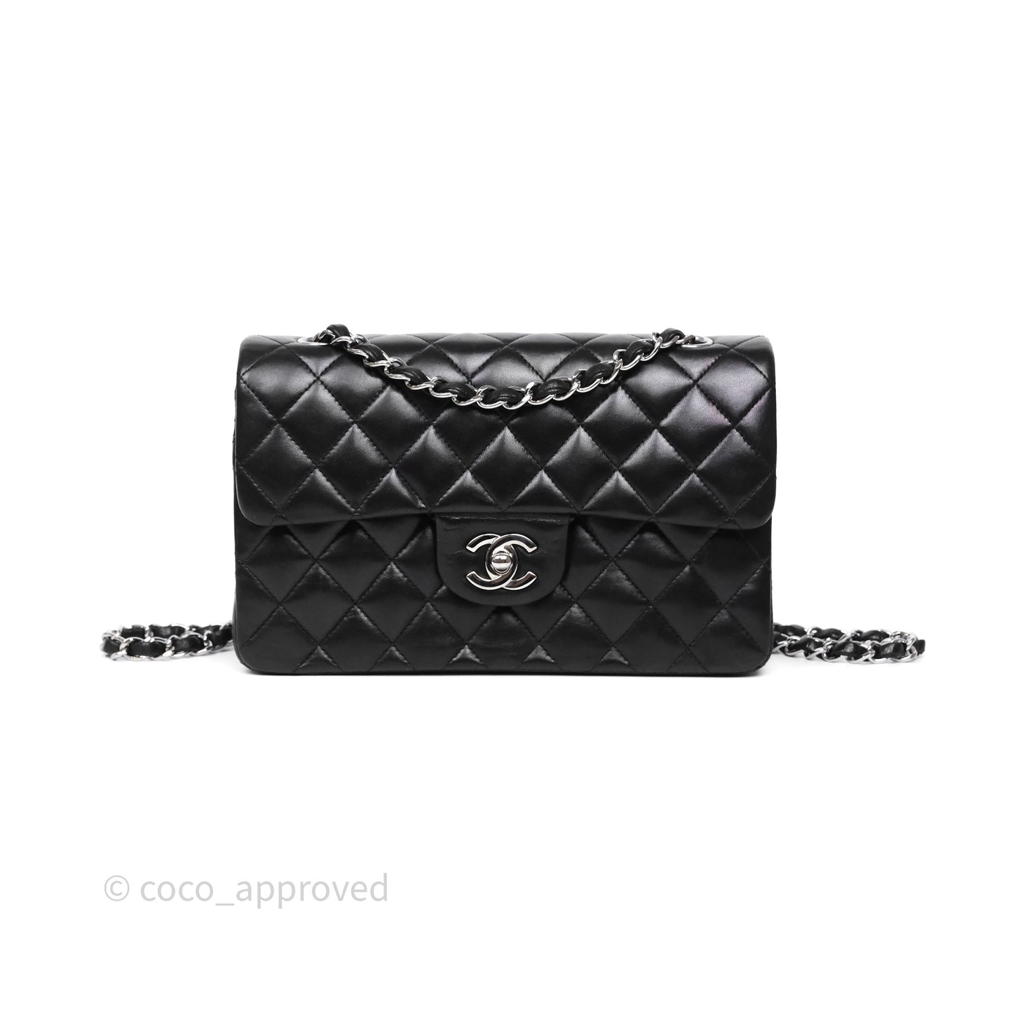 Chanel Small Classic Flap Quilted Black Lambskin Silver Hardware