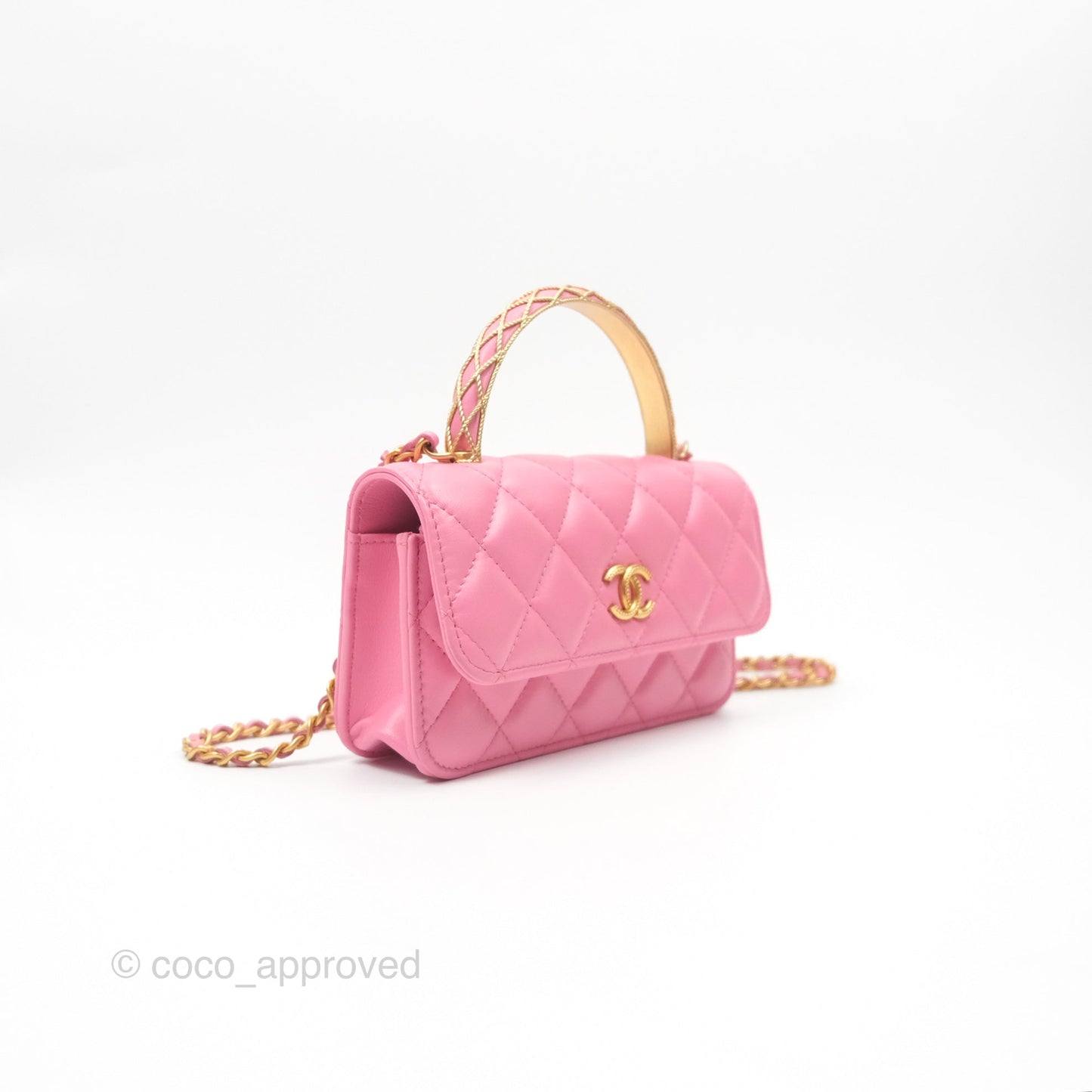 Chanel Top Handle Mini WOC Phone Holder with Chain Pink Lambskin