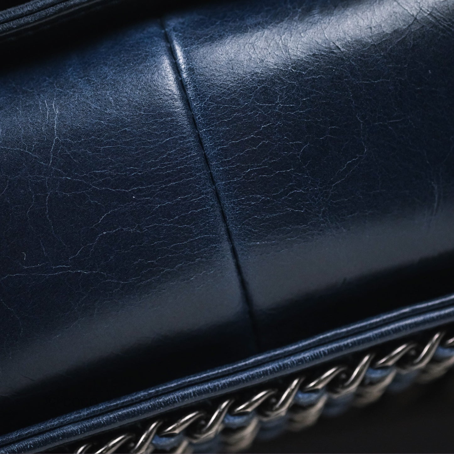 Chanel Medium Chain Edge Boy Quilted Navy Aged Glazed Calfskin Ruthenium Hardware