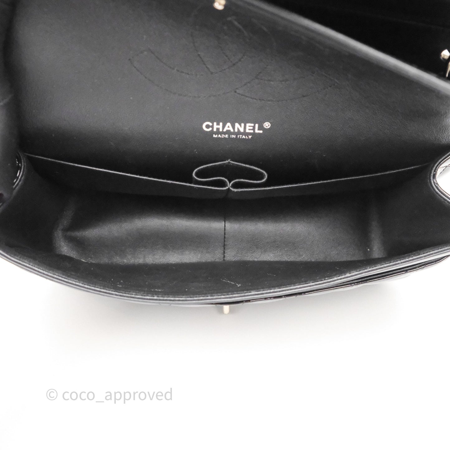Chanel Jumbo Double Flap Black Patent Silver Hardware⁣⁣
