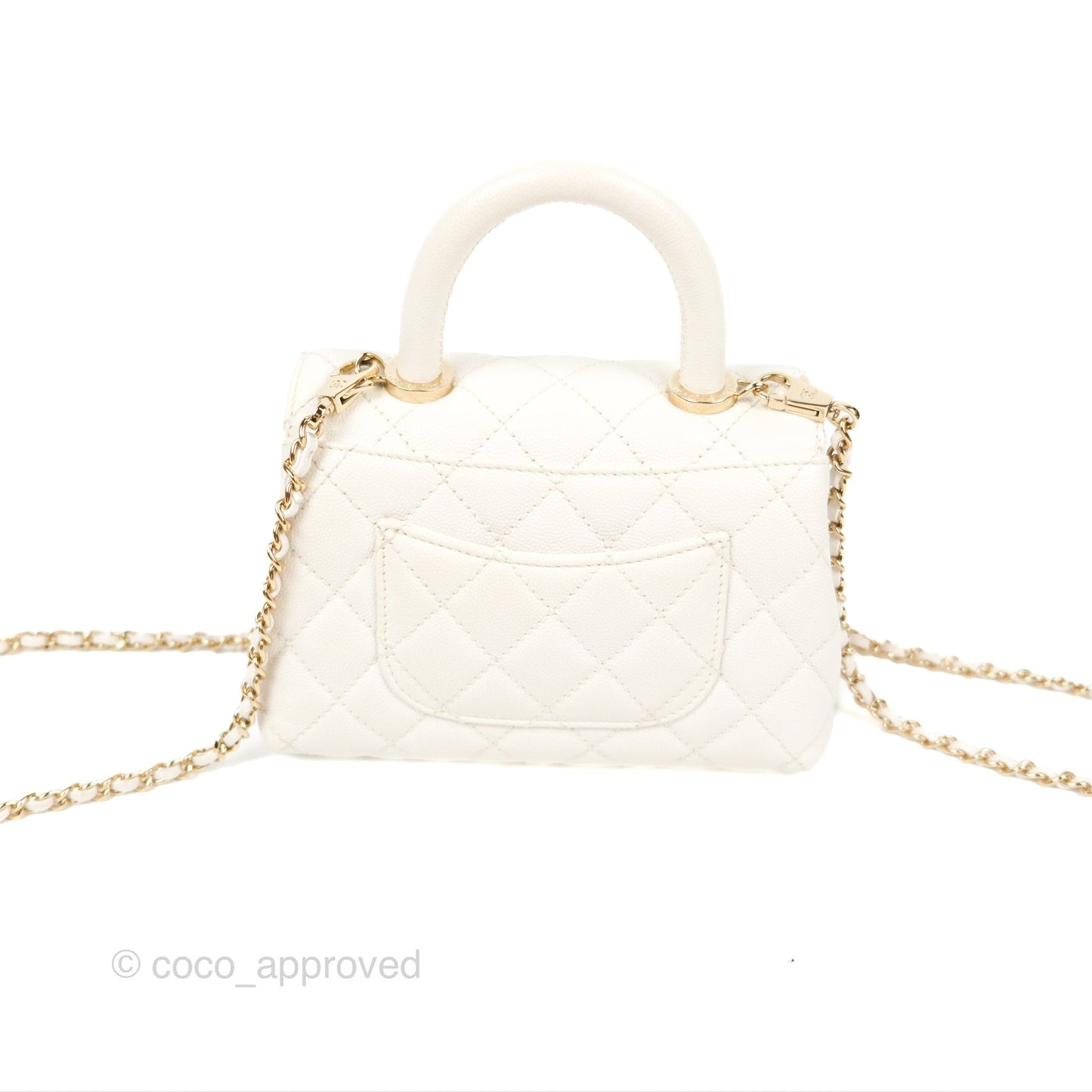 Chanel Mini Coco Handle Quilted Ivory White Caviar Gold Hardware