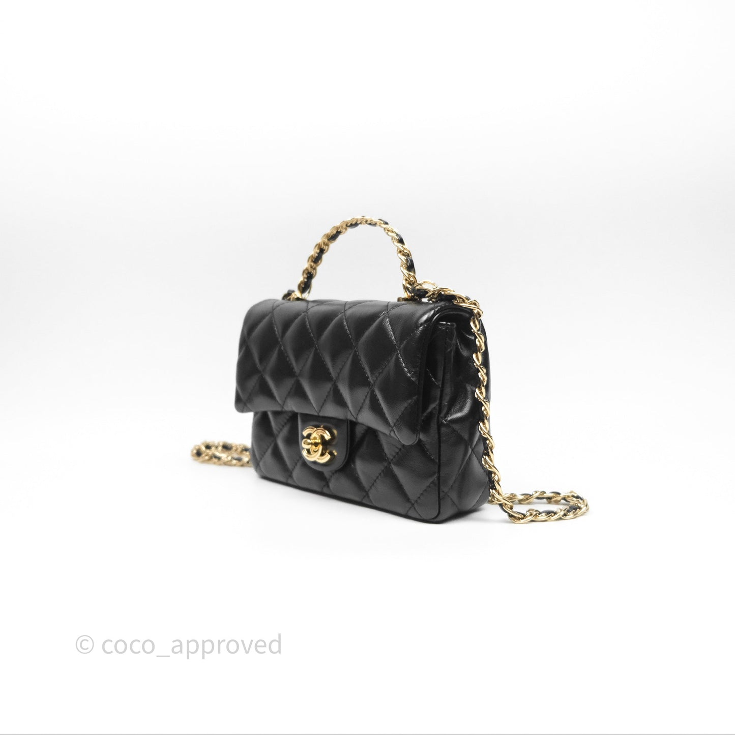 Chanel Top Handle Flap Bag Black Shiny Lambskin Gold Hardware 23S