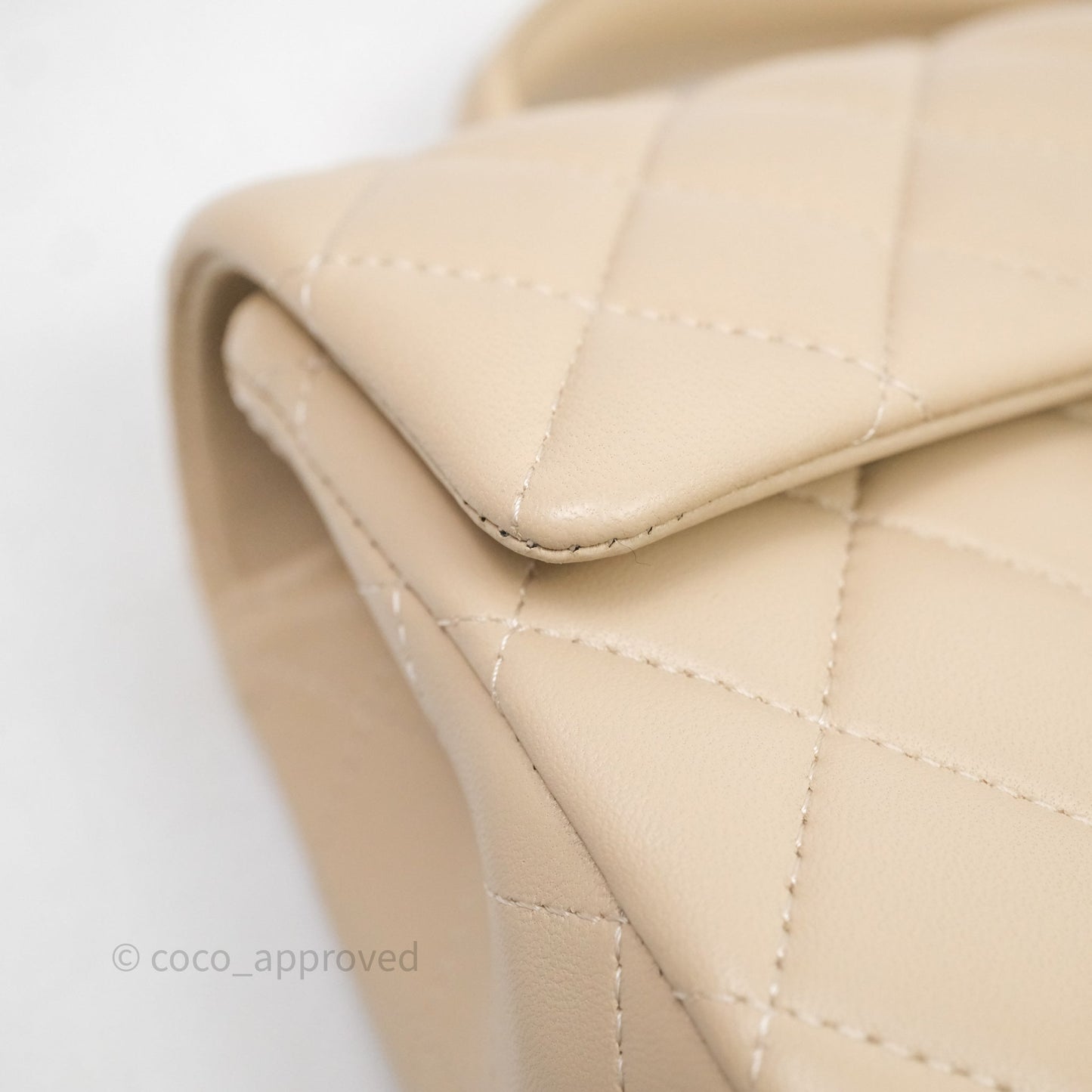 Chanel Top Handle Mini Rectangular Flap Beige Lambskin Shiny Gold Hardware