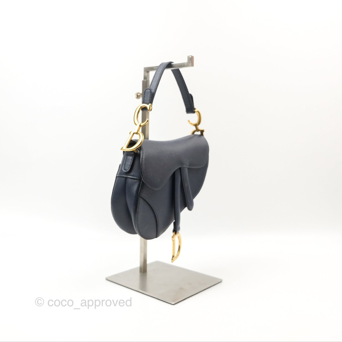 Christian Dior Mini Saddle Bag Navy Grained Calfskin Gold Hardware