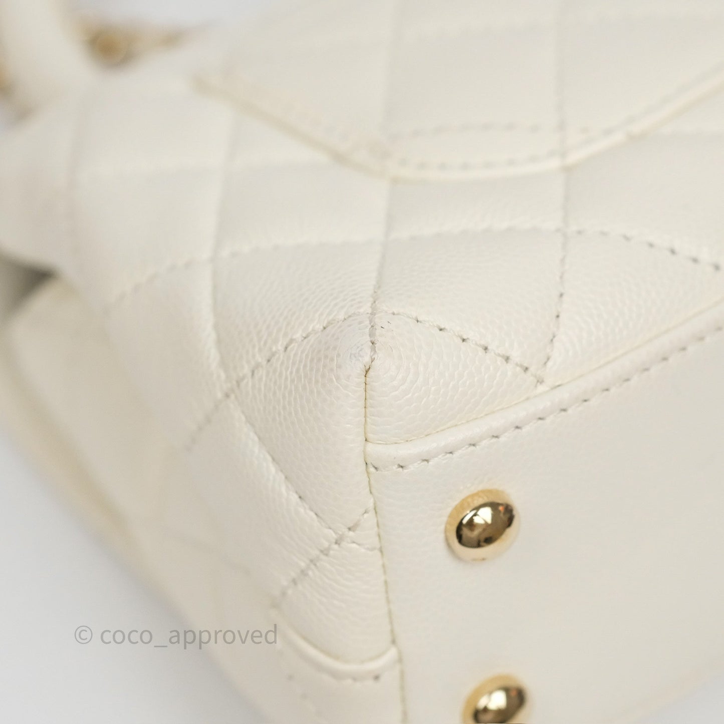Chanel Mini Coco Handle Quilted Ivory White Caviar Gold Hardware