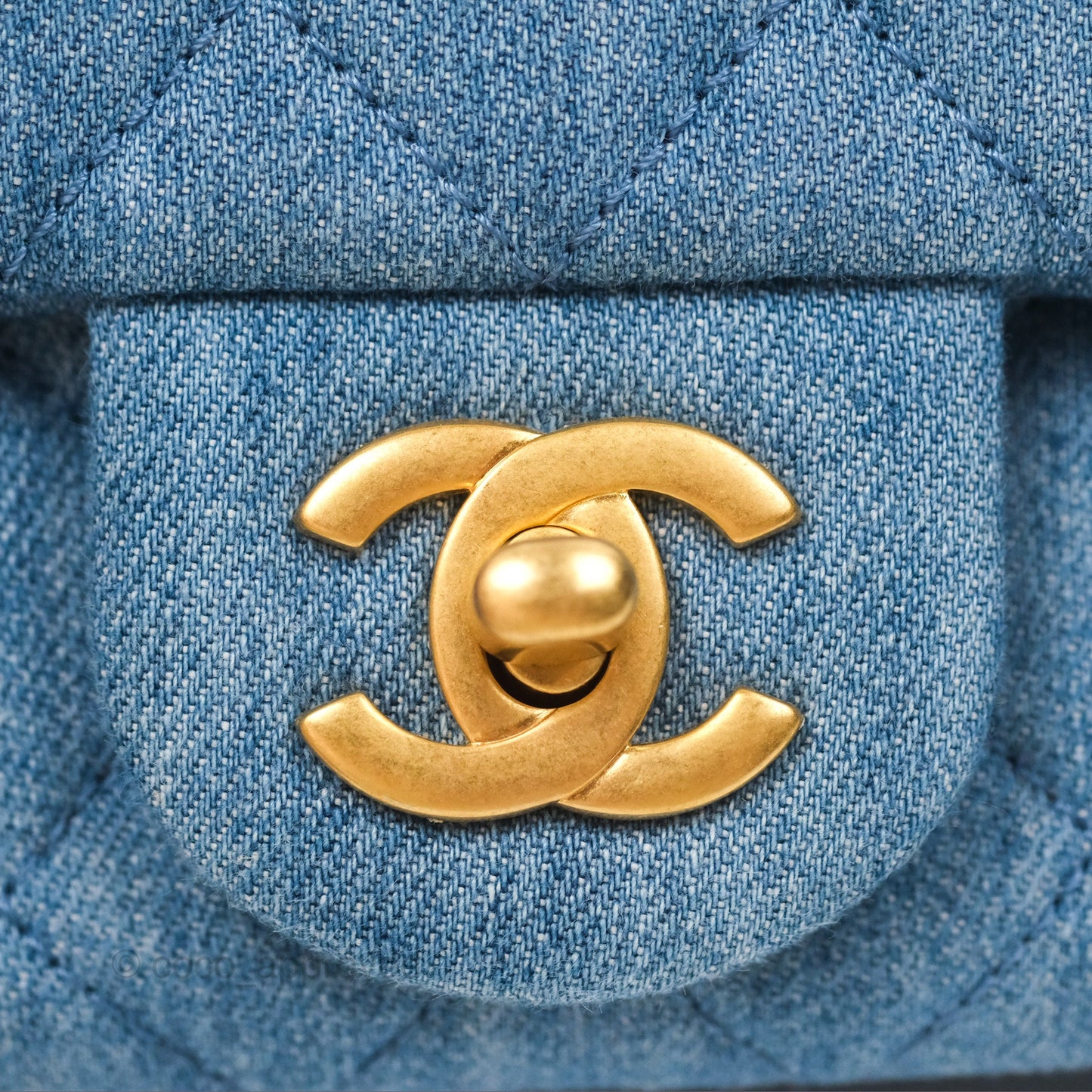 Chanel Mini Square Pearl Crush Quilted Denim Aged Gold Hardware