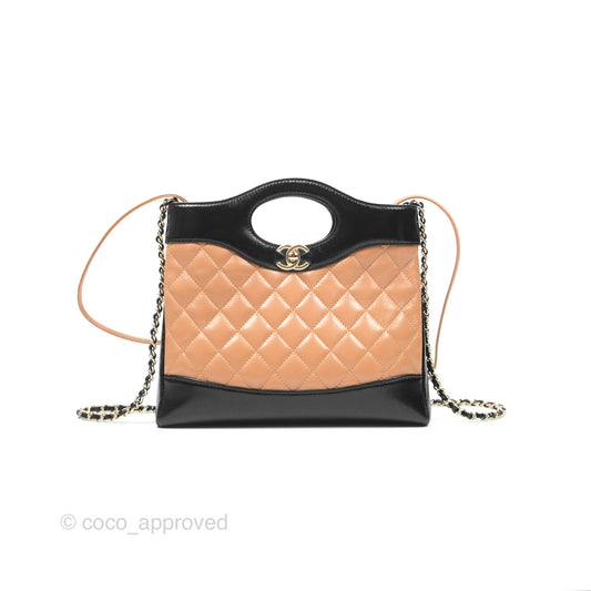 Chanel Mini 31 Beige/ Black Shiny Calfskin Gold Hardware