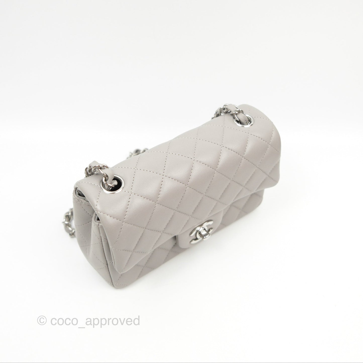 Chanel Quilted Mini Rectangular Grey Lambskin Silver Hardware