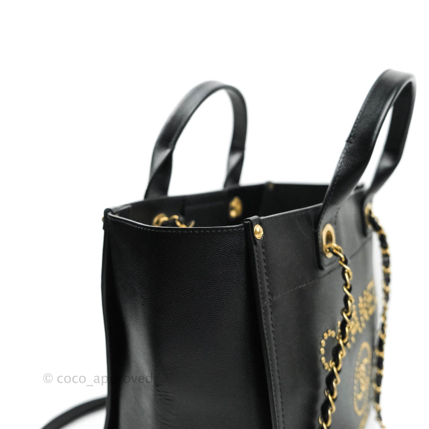 Chanel Studded Black Caviar Deauville Small Shopping Bag