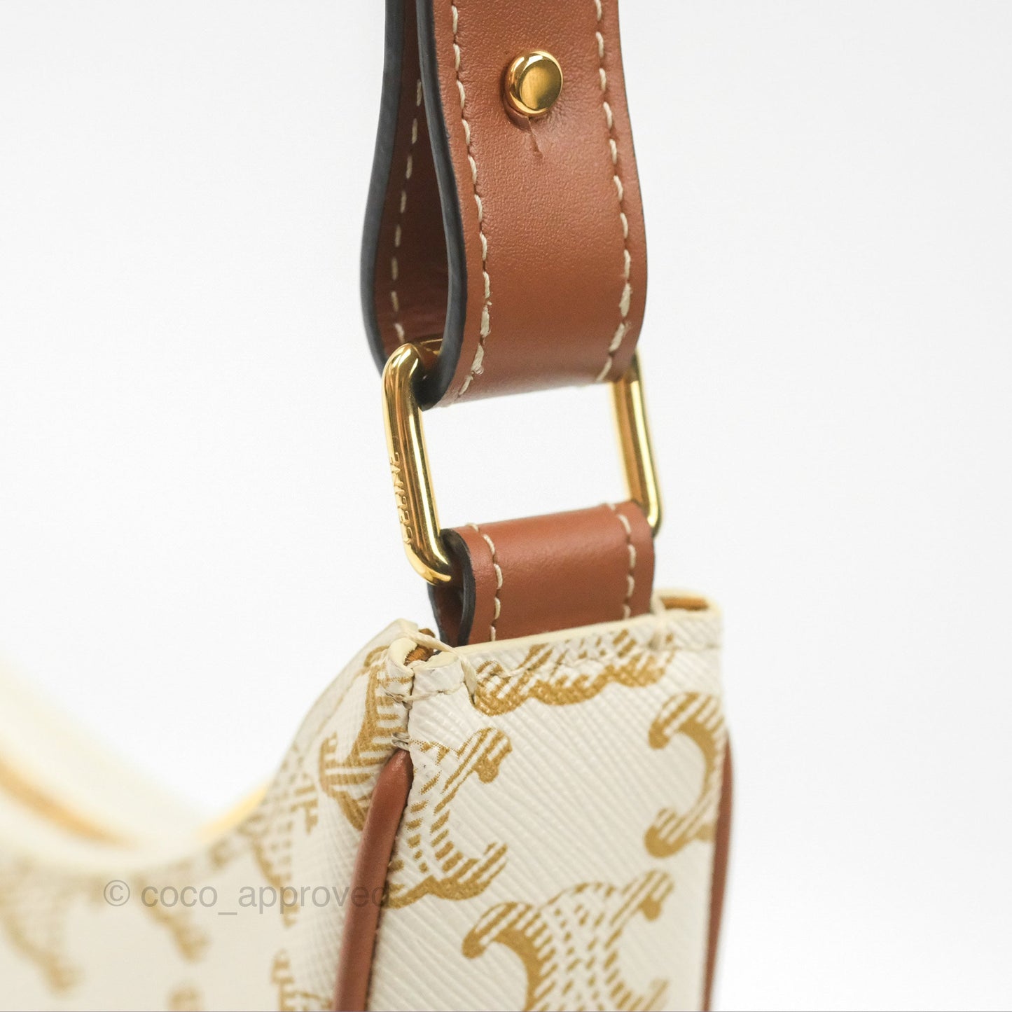 Celine Ava Bag In Triomphe Canvas Calfskin White