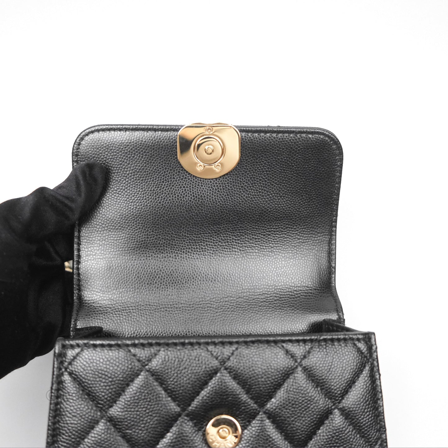 Chanel Kelly Clutch With Chain Black Caviar Gold Hardware