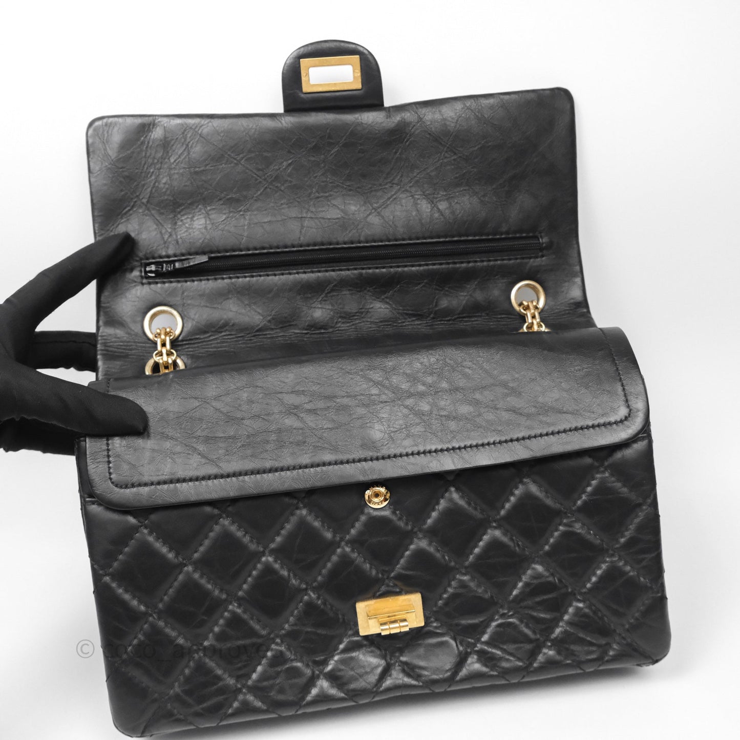 Chanel Reissue 226 Quilted Aged Calfskin Black Aged Gold Hardware