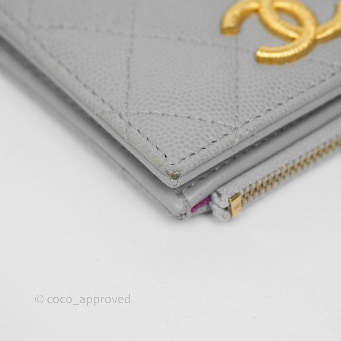 Chanel Quilted Short Wallet Grey Caviar Gold Hardware